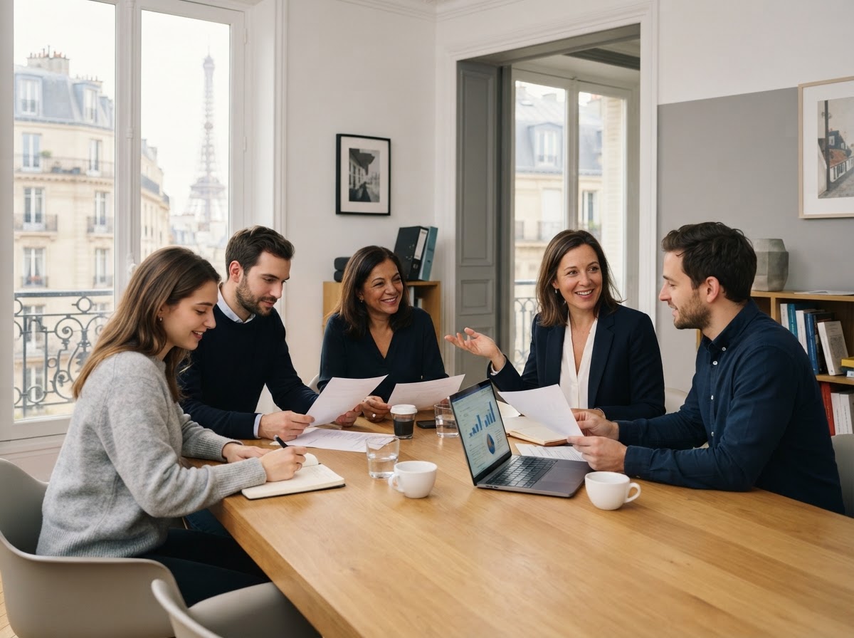 Montriellepro — équipe analysant des tableaux de données financières sur écran
